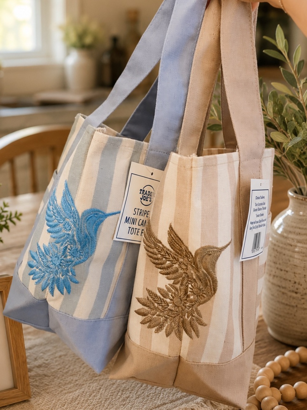 💙🤎Trader Joe’s Mini Canvas Tote Bags with Custom Embroidery